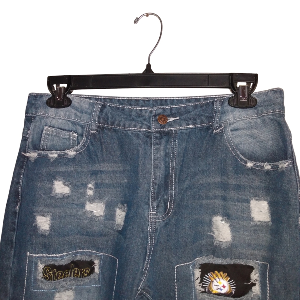 Jeans Wear Patchwork Distressed Pittsburgh Steelers Jeans XL - Picture 3 of 14